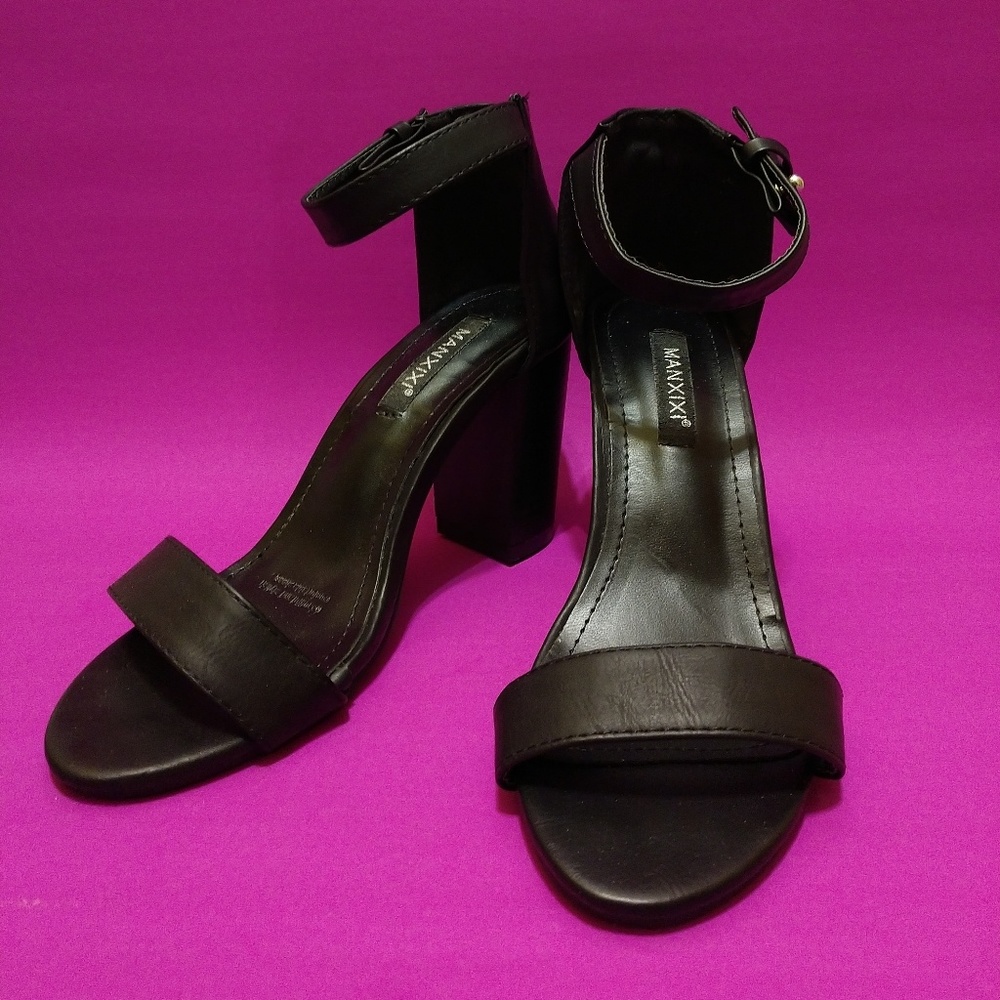 Black Ankle Single Strap Square Heels